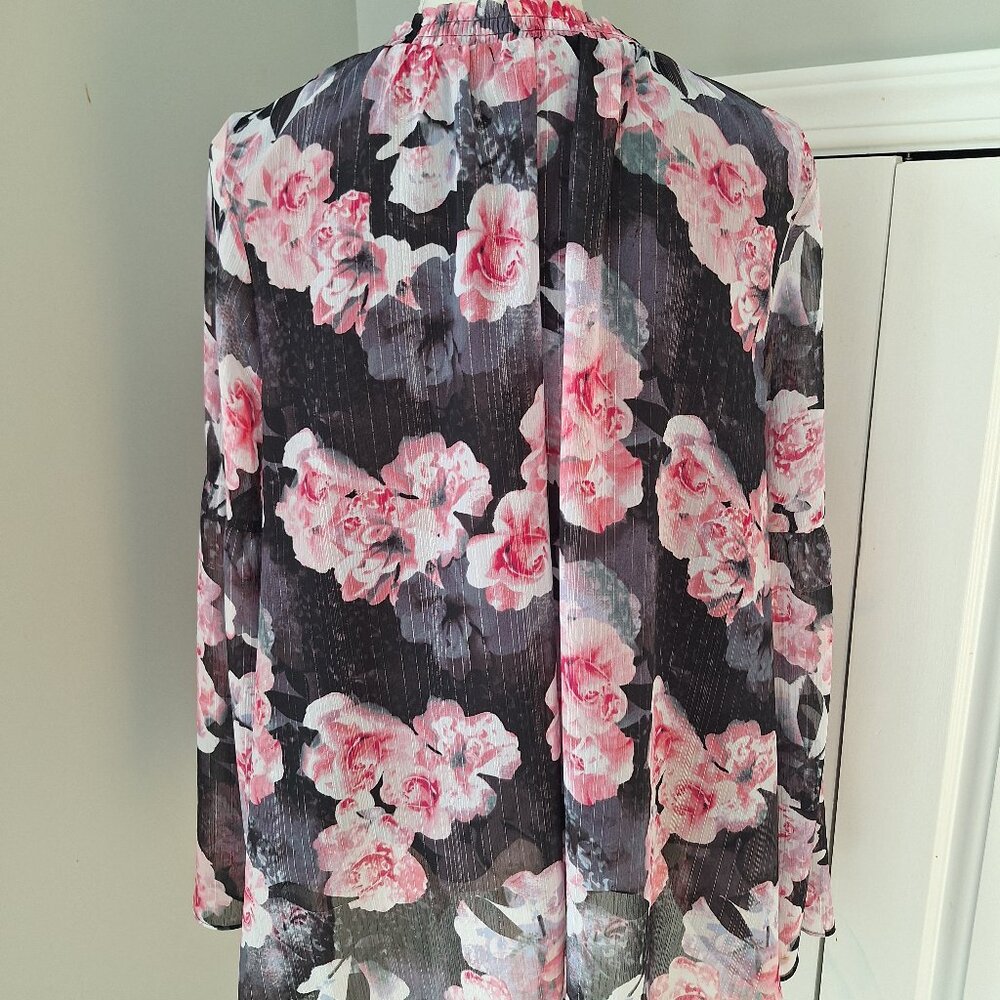 Jennifer Lopez Floral Metallic Blouse Shirt Top Size XL - Picture 5 of 7
